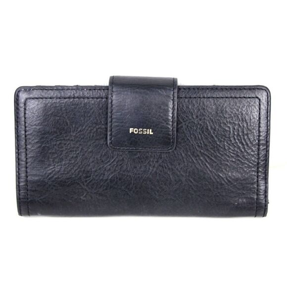 FOSSIL BLACK GENUINE LEATHER ID CARD COIN HOLDER BILL BIFOLD WALLET PURSE - Picture 4 of 10